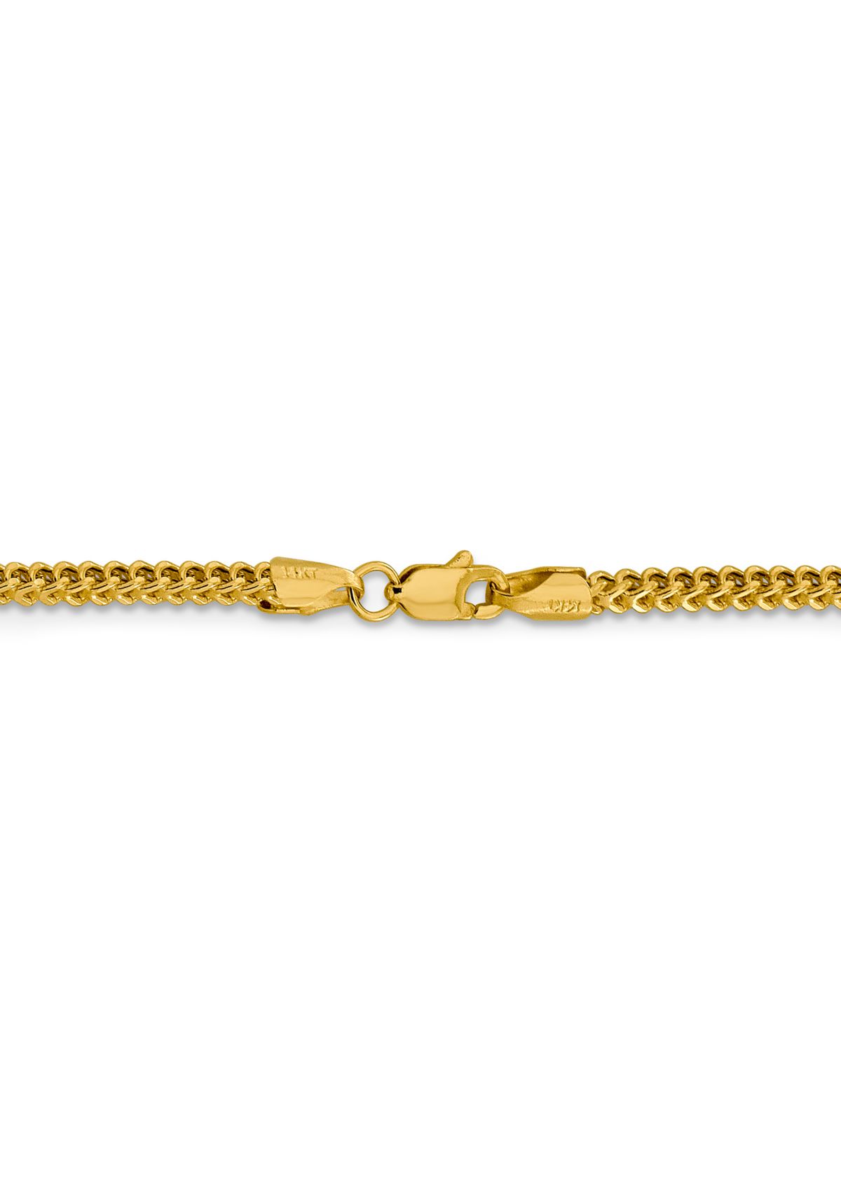 Mens 14K Yellow Gold 2.2 Millimeter Hollow Franco Chain Bracelet