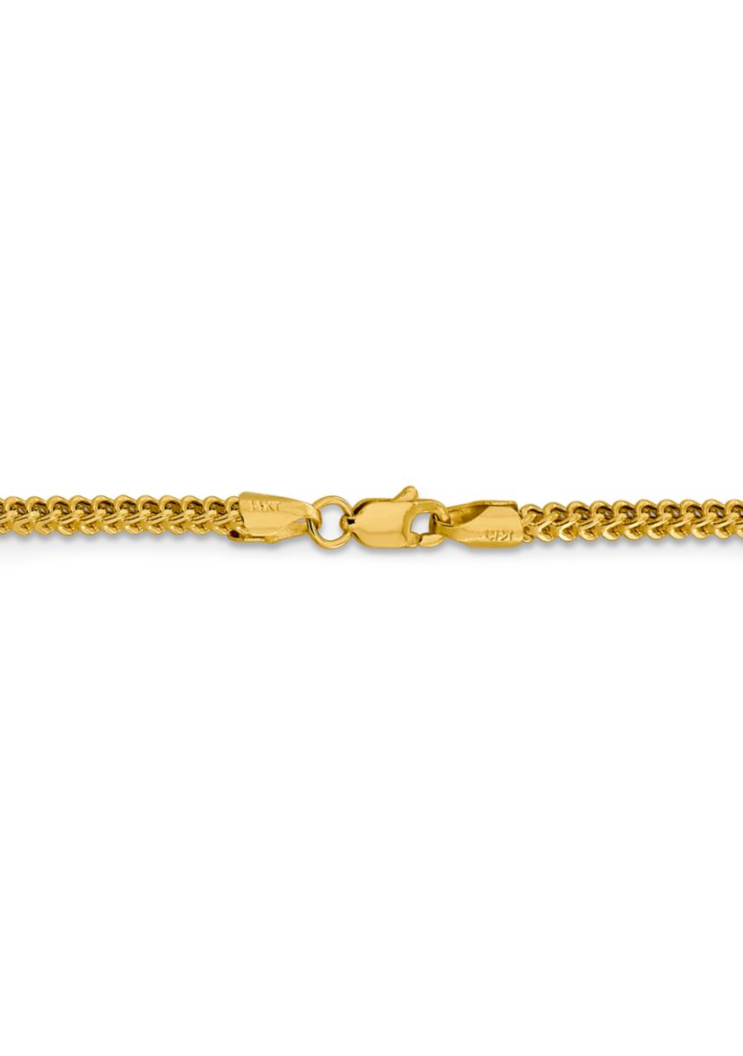 Mens 14K Yellow Gold 2.2 Millimeter Hollow Franco Chain Bracelet
