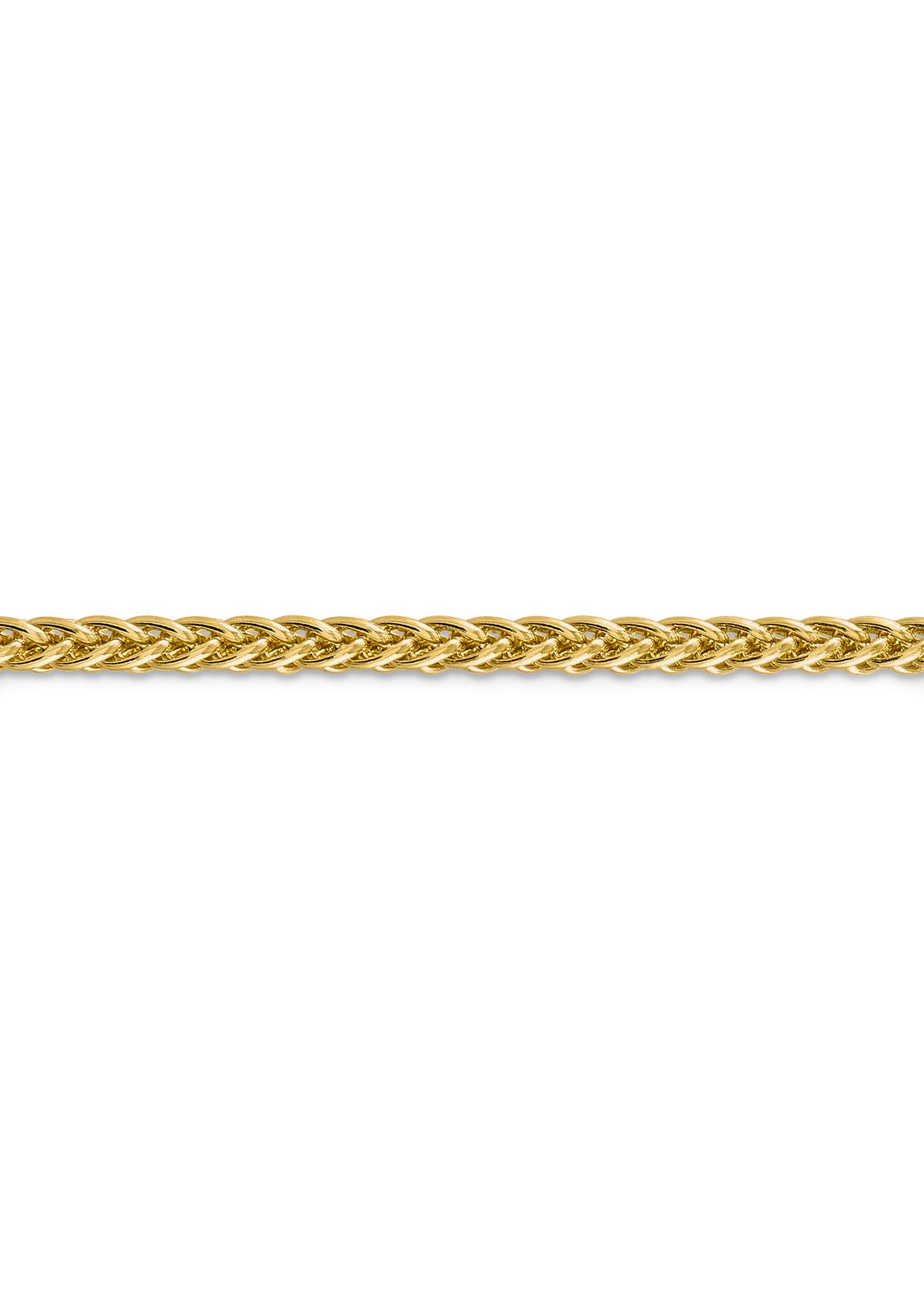 Mens 14K Yellow Gold 4.3 Millimeter Semi Solid 3-Wire Wheat Chain Bracelet
