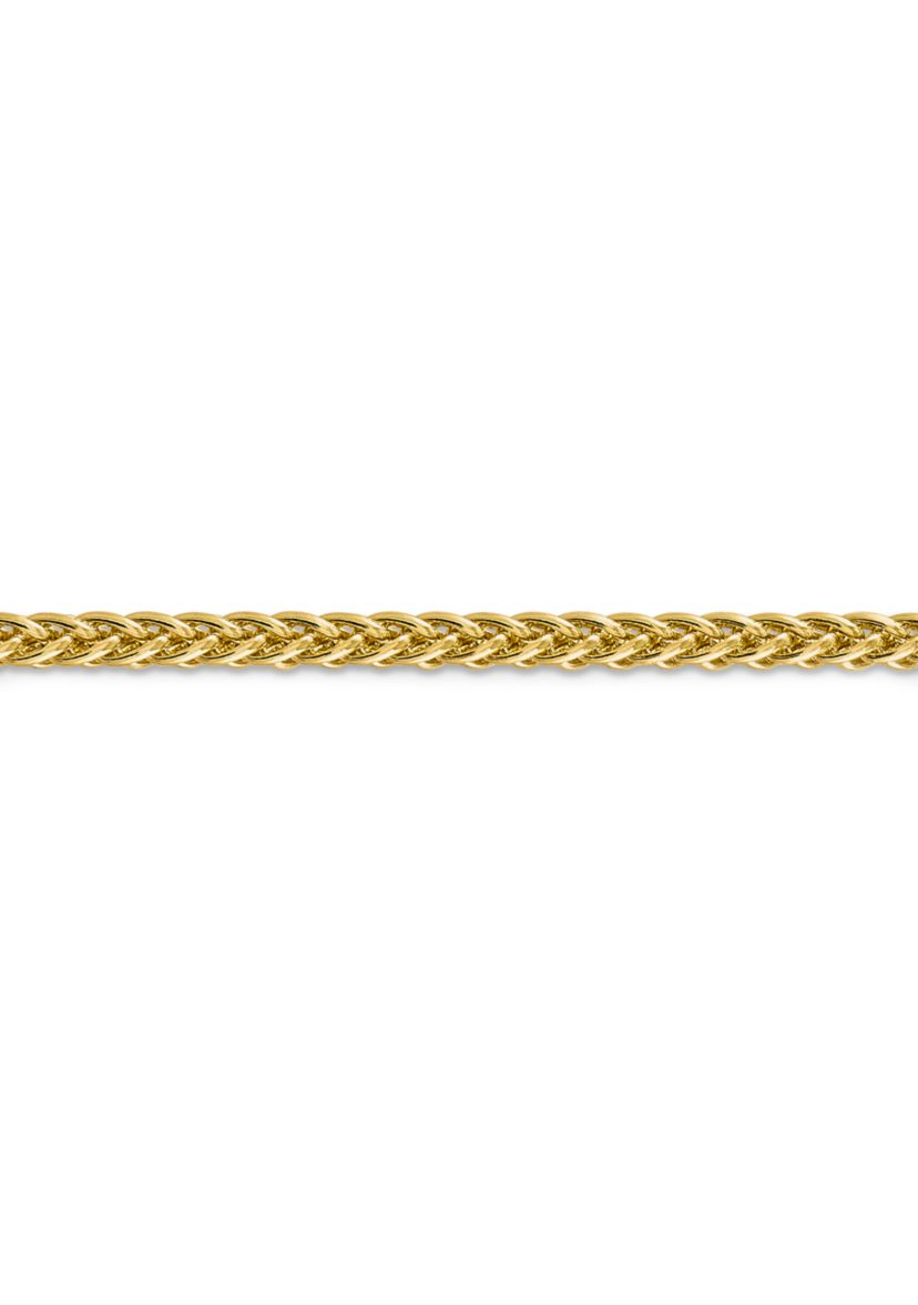 Mens 14K Yellow Gold 4.3 Millimeter Semi Solid 3-Wire Wheat Chain Bracelet
