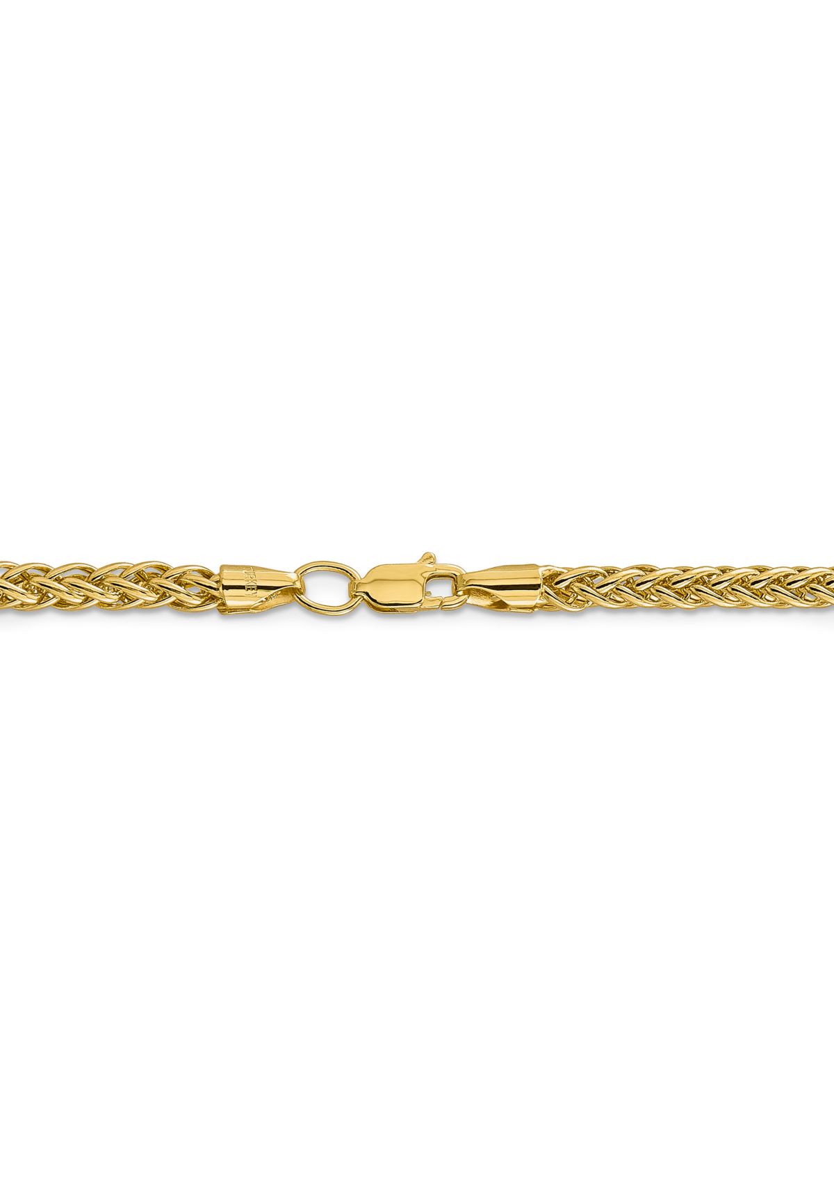 Mens 14K Yellow Gold 4.3 Millimeter Semi Solid 3-Wire Wheat Chain Bracelet