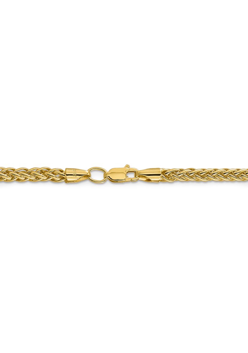 Mens 14K Yellow Gold 4.3 Millimeter Semi Solid 3-Wire Wheat Chain Bracelet