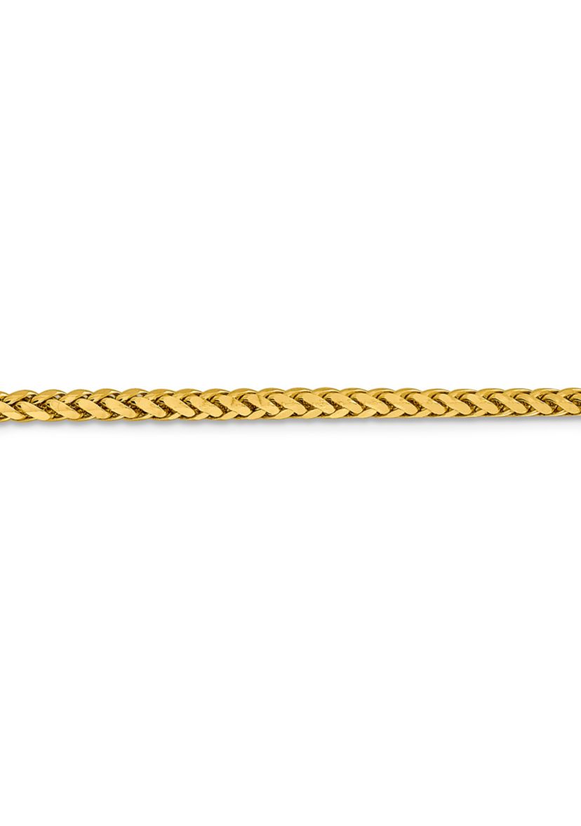 Mens 14K Yellow Gold 2.5 Millimeter Semi Solid Diamond Cut Wheat Chain Bracelet