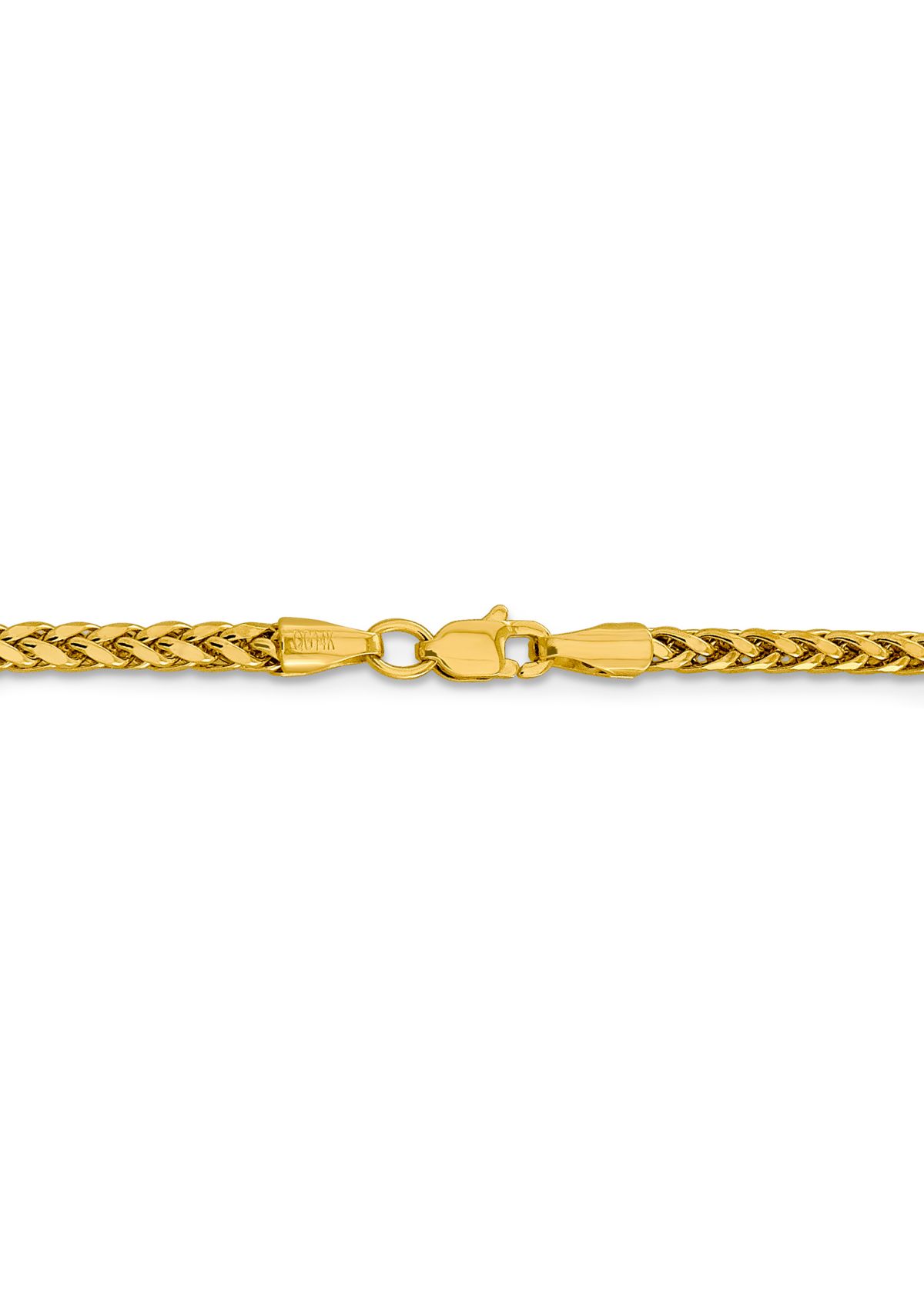 Mens 14K Yellow Gold 2.5 Millimeter Semi Solid Diamond Cut Wheat Chain Bracelet