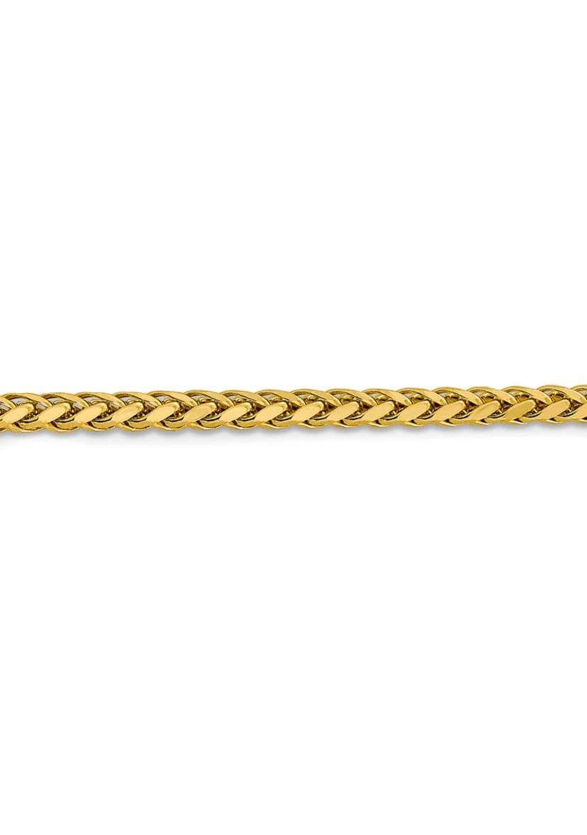 Mens 14K Yellow Gold 3.1 Millimeter Semi Solid Diamond Cut Wheat Chain Bracelet