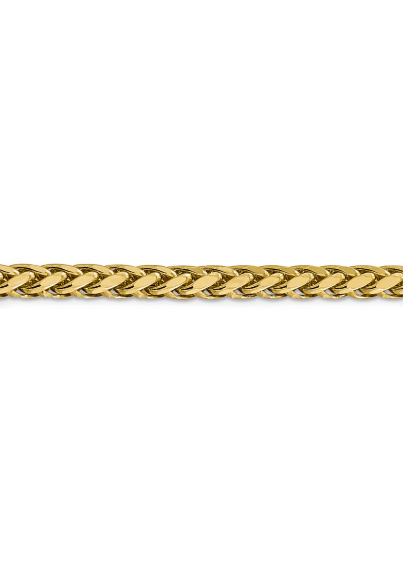 Mens 14K Yellow Gold 5 Millimeter Semi Solid Diamond Cut Wheat Chain Bracelet