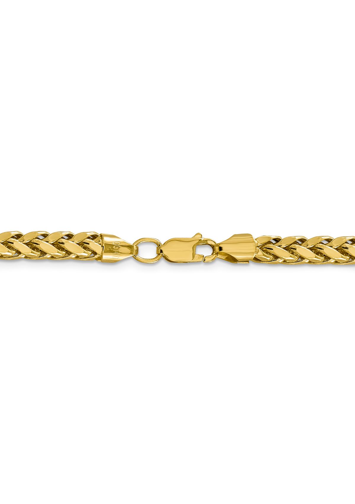 Mens 14K Yellow Gold 5 Millimeter Semi Solid Diamond Cut Wheat Chain Bracelet