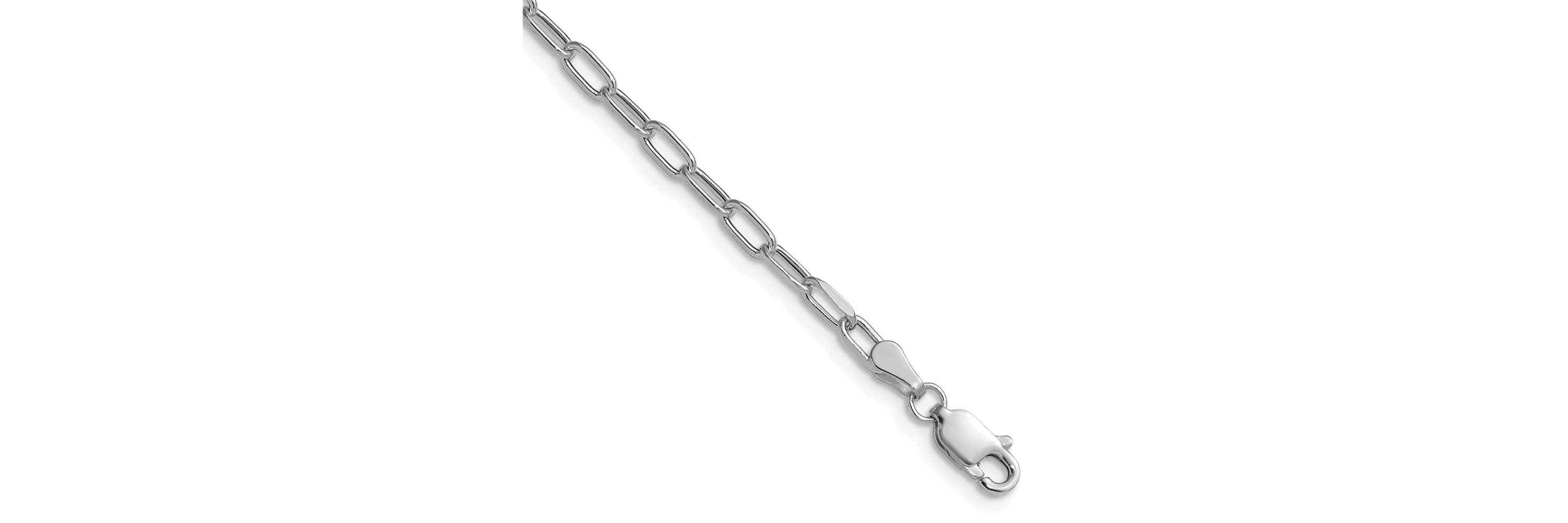 14K White Gold 3mm Semi-solid Beveled Paperclip Chain Anklet