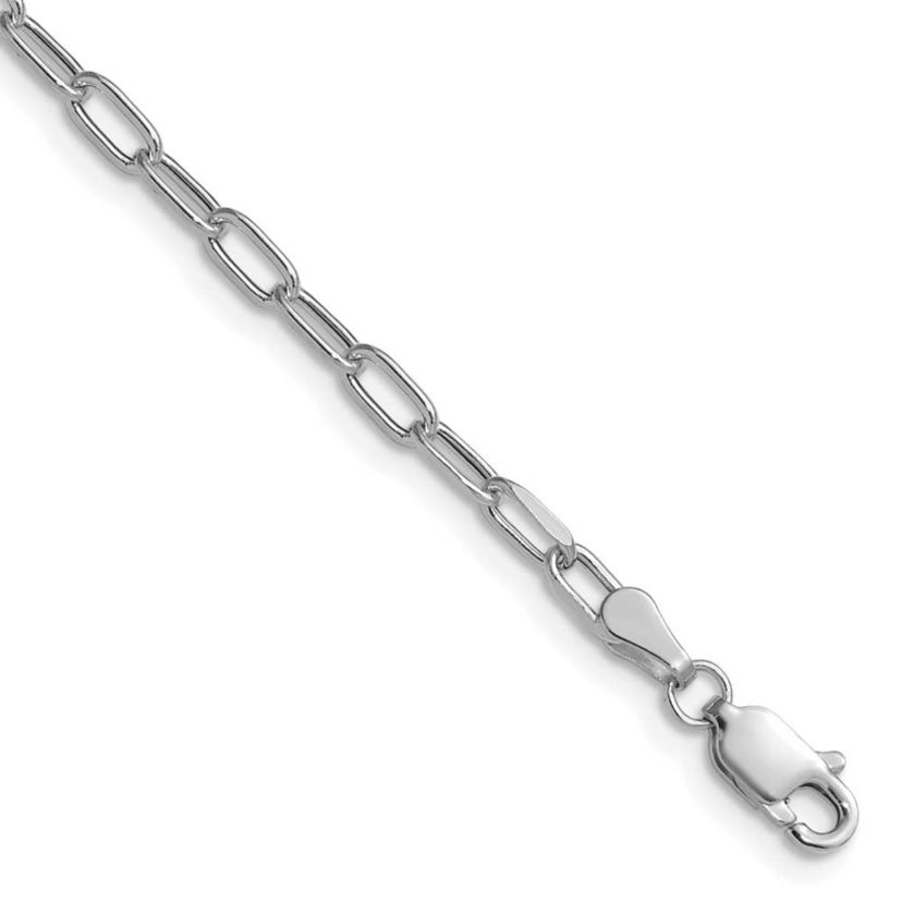 14K White Gold 3mm Semi-solid Beveled Paperclip Chain Anklet