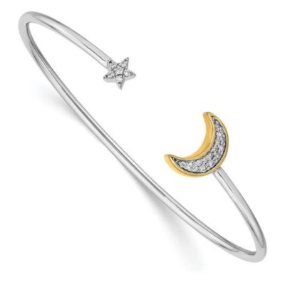 Belk & Co 1/6 ct. t.w. Diamond Moon with Star Cuff Bangle in 14K Two-Tone Gold, Yellow