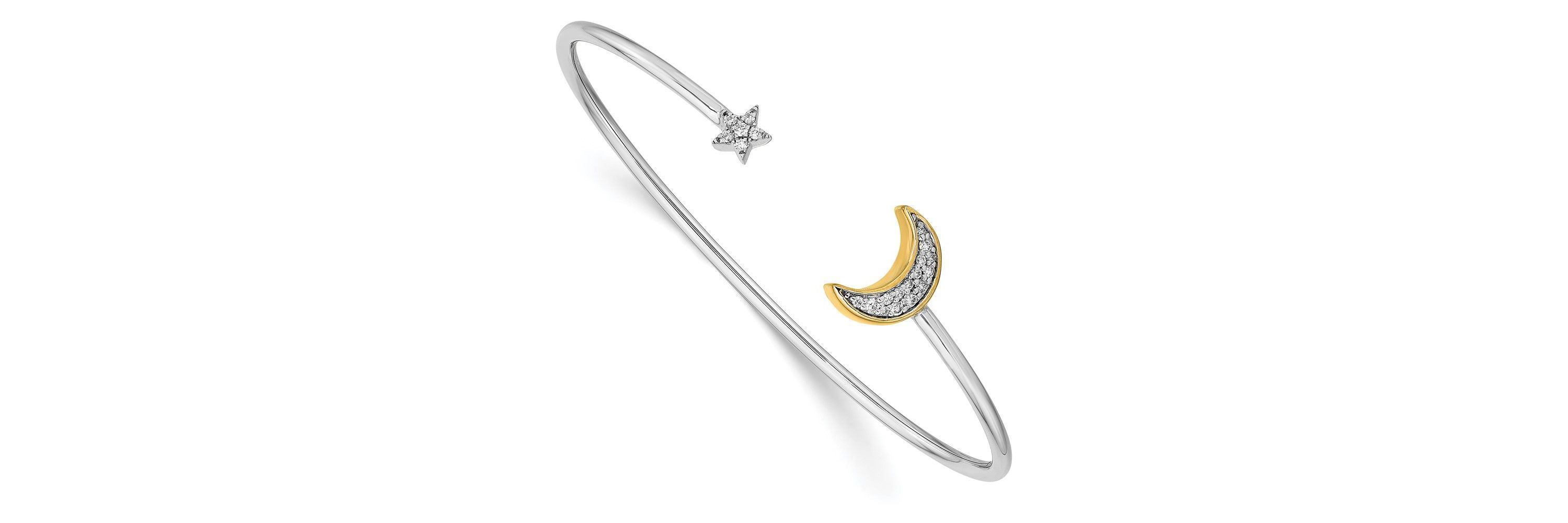 1/6 ct. t.w. Diamond Moon with Star Cuff Bangle in 14K Two-Tone Gold