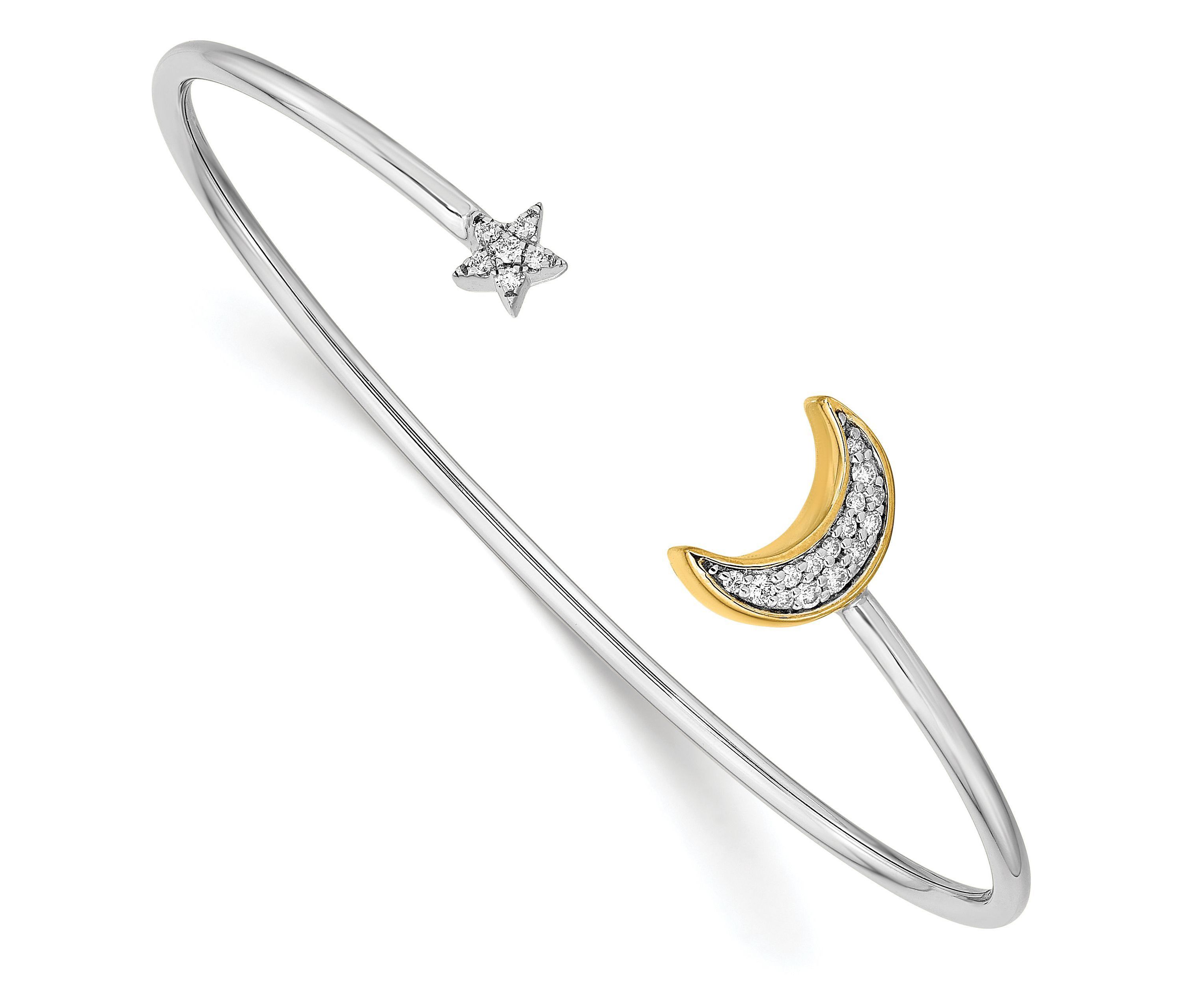 1/6 ct. t.w. Diamond Moon with Star Cuff Bangle in 14K Two-Tone Gold