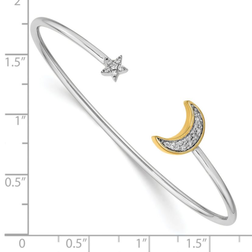 1/6 ct. t.w. Diamond Moon with Star Cuff Bangle in 14K Two-Tone Gold