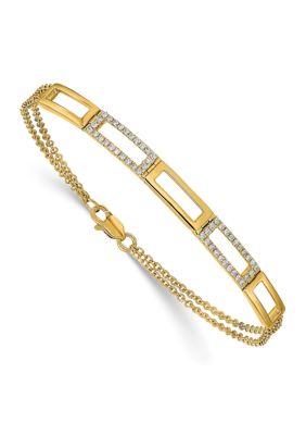 Belk & Co 1/4 ct. t.w. Diamond Rectangle Link Double Strand 7-inch Bracelet in 14K Yellow Gold