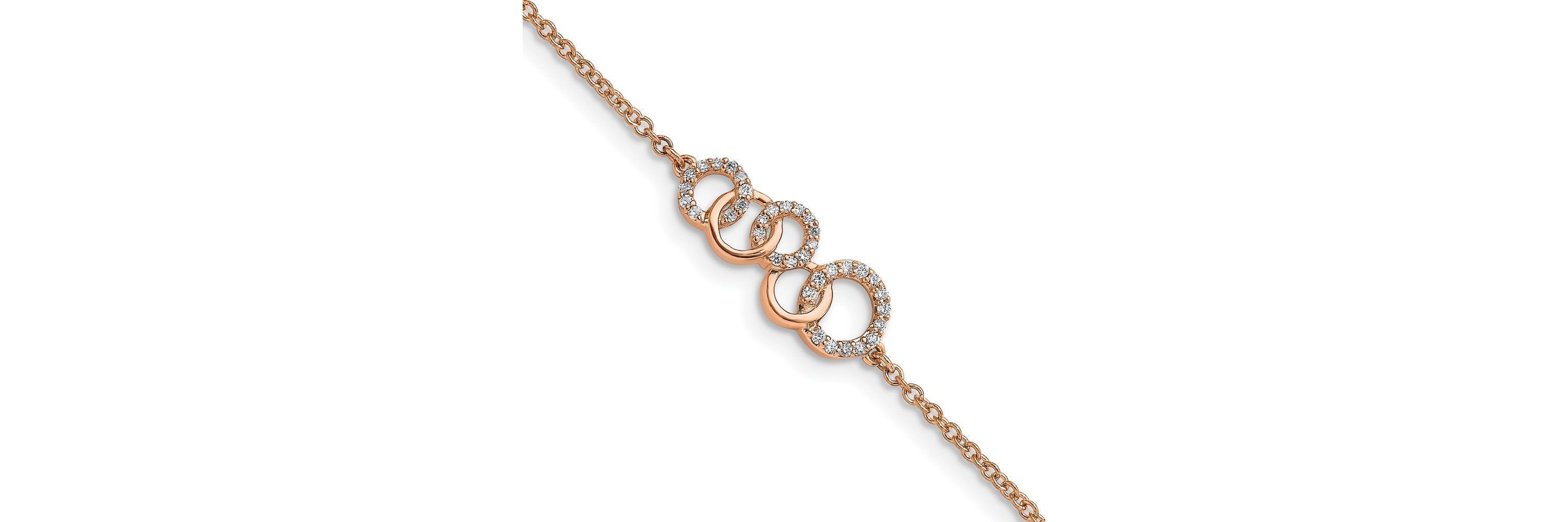 1/6 ct. t.w. Diamond Circles with Star Dangle 7-inch Bracelet in 14K Rose Gold