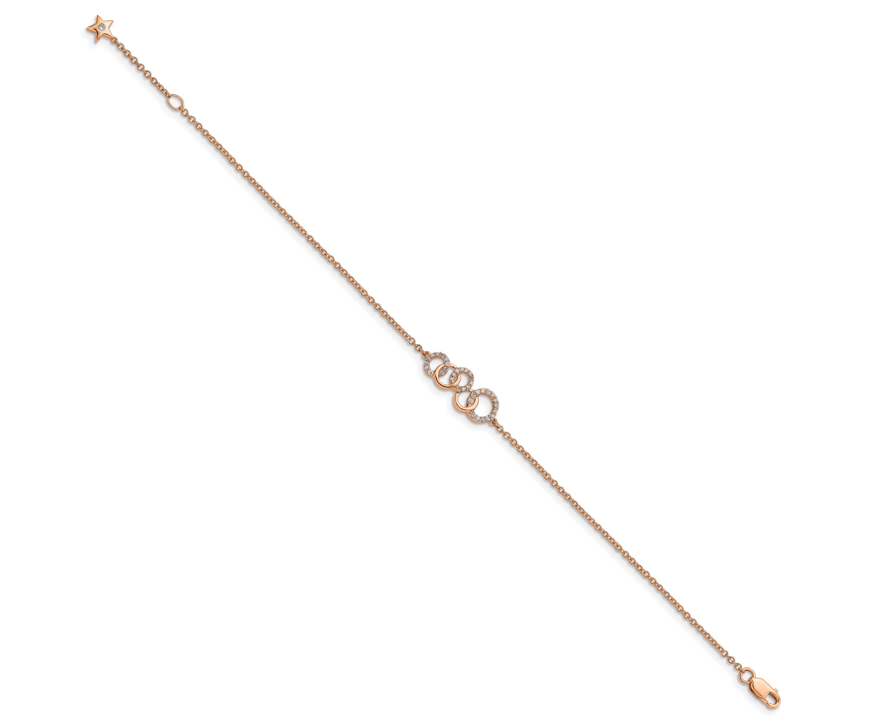 1/6 ct. t.w. Diamond Circles with Star Dangle 7-inch Bracelet in 14K Rose Gold