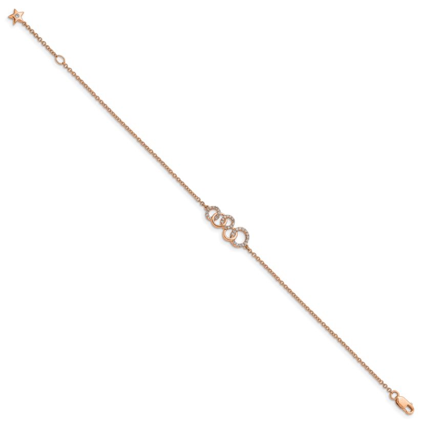 1/6 ct. t.w. Diamond Circles with Star Dangle 7-inch Bracelet in 14K Rose Gold