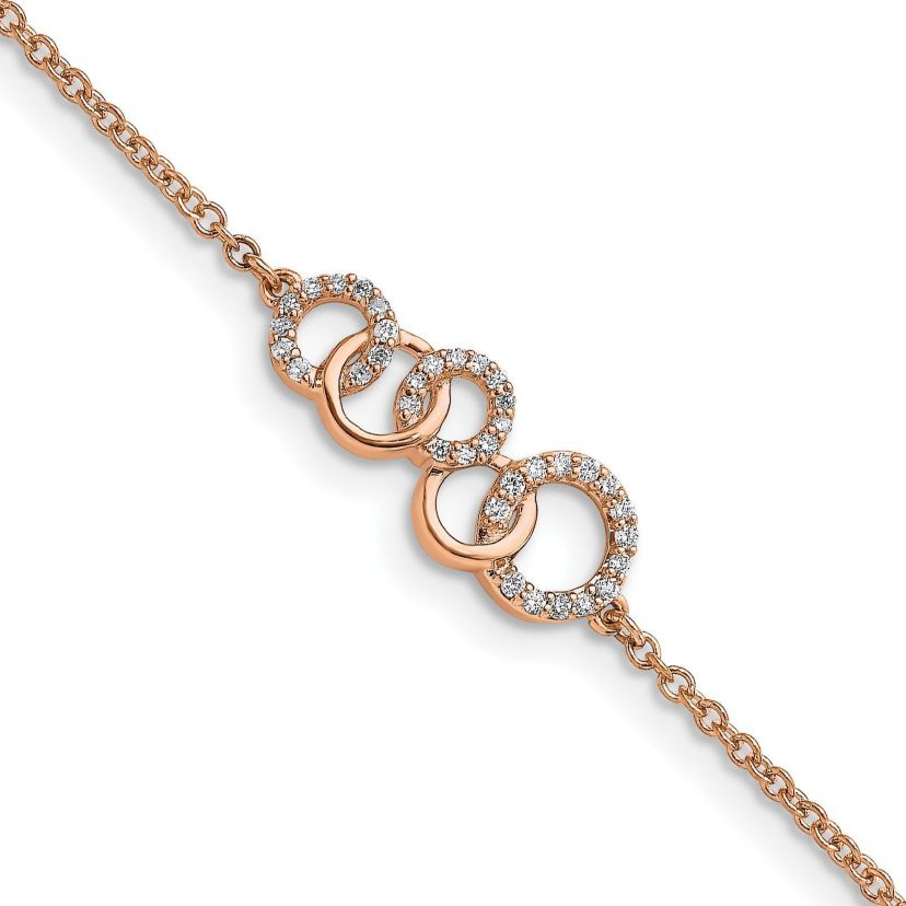 1/6 ct. t.w. Diamond Circles with Star Dangle 7-inch Bracelet in 14K Rose Gold