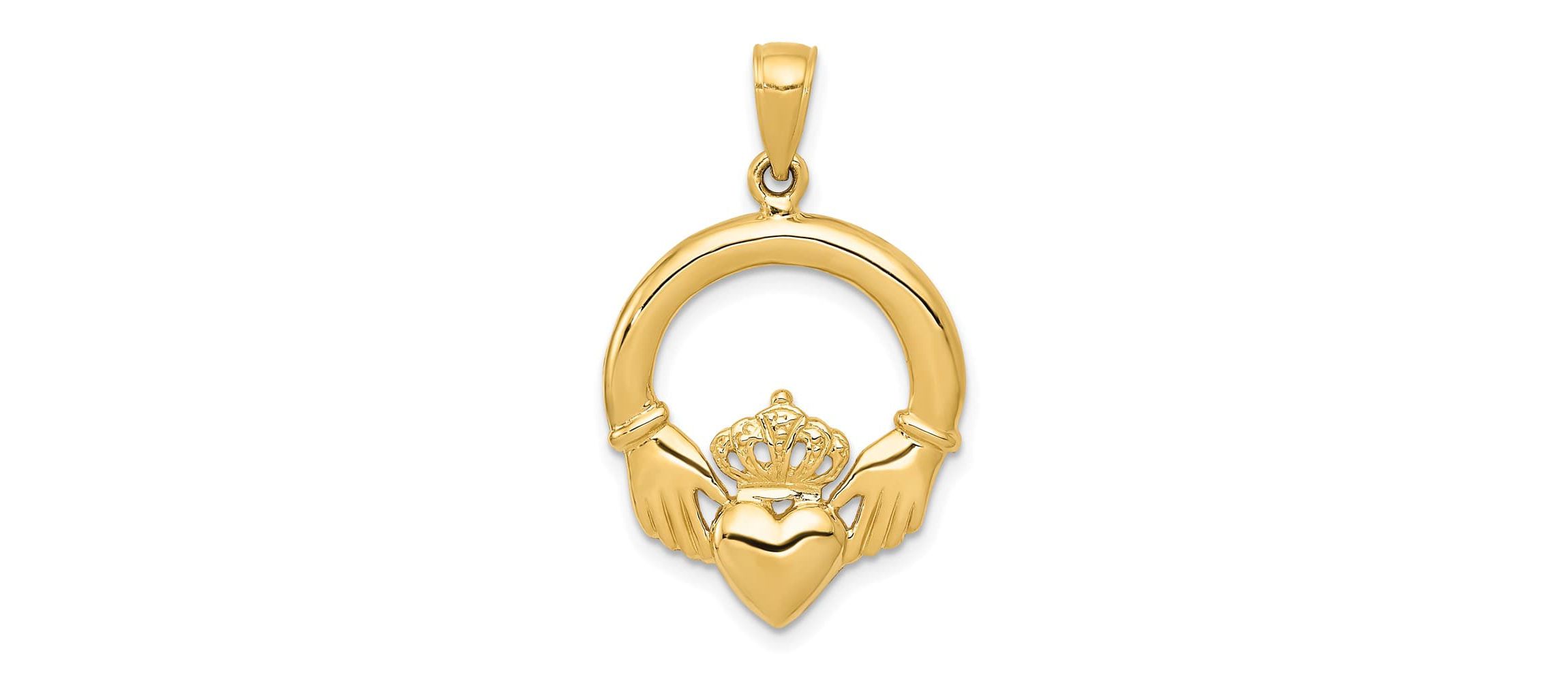 14K Yellow Gold Polished Claddagh Pendant