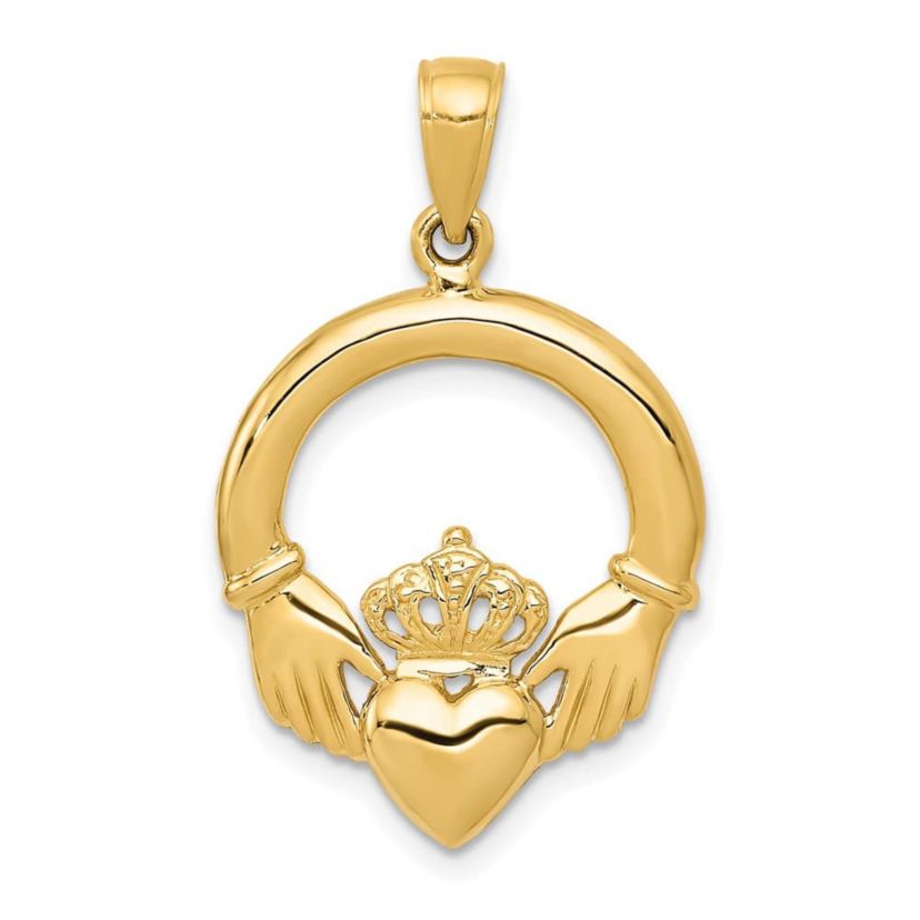 14K Yellow Gold Polished Claddagh Pendant