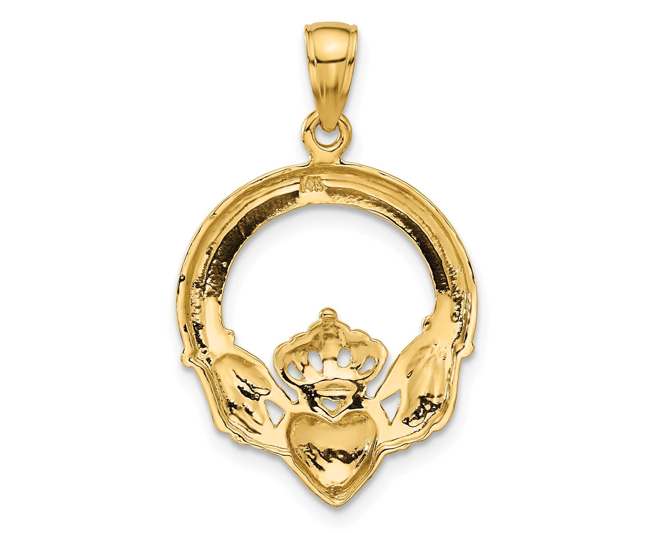 14K Yellow Gold Polished Claddagh Pendant