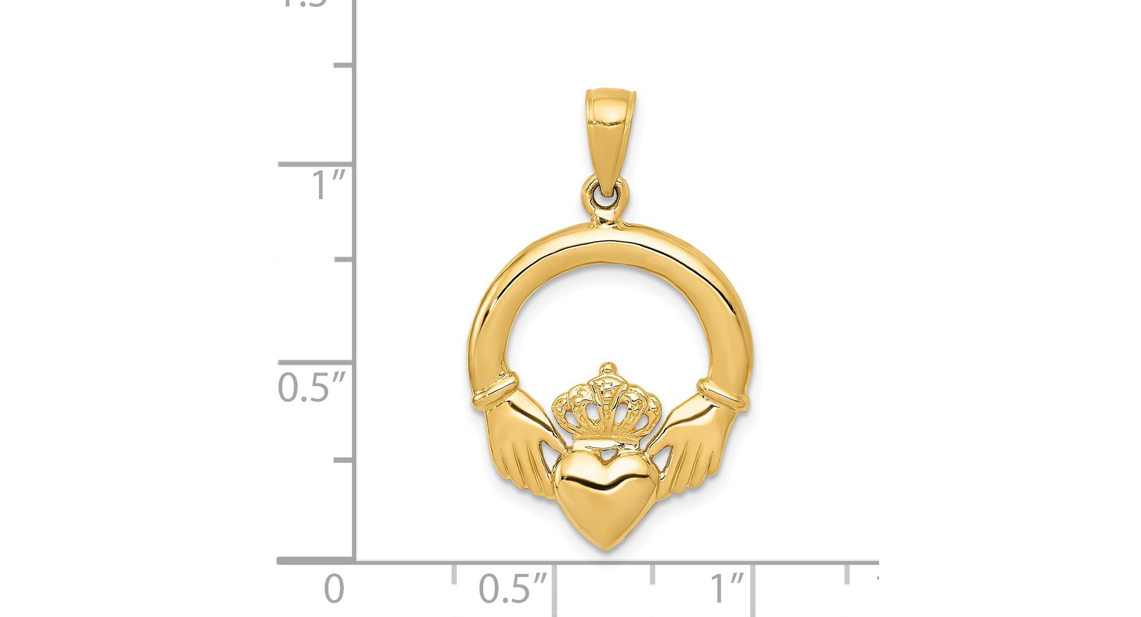 14K Yellow Gold Polished Claddagh Pendant