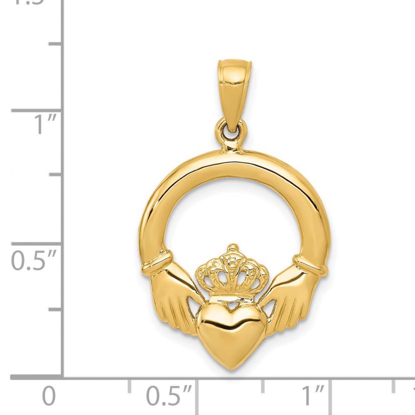 14K Yellow Gold Polished Claddagh Pendant