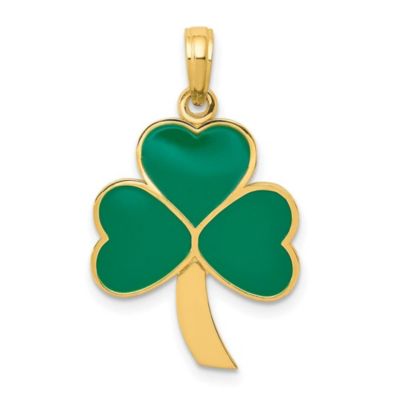 Belk & Co 14K Yellow Gold Green Enameled Shamrock Pendant