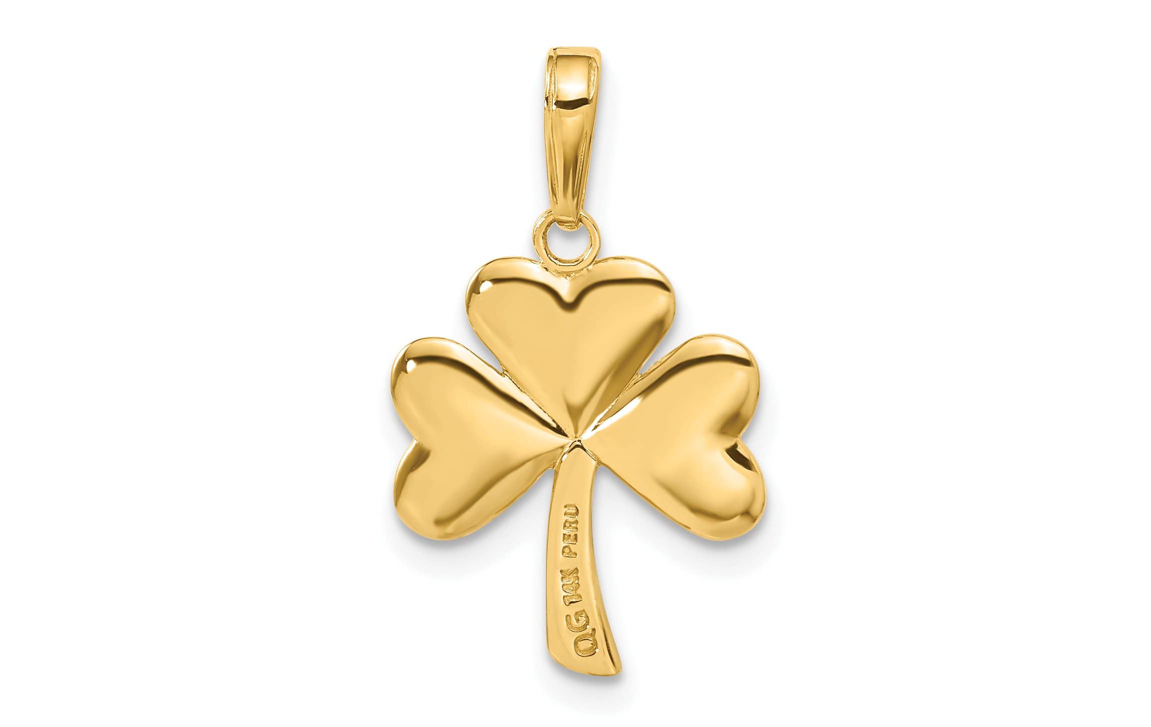 14K Yellow Gold Polished Solid Shamrock Pendant