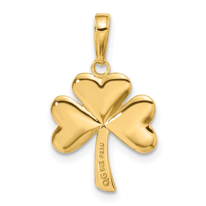 14K Yellow Gold Polished Solid Shamrock Pendant