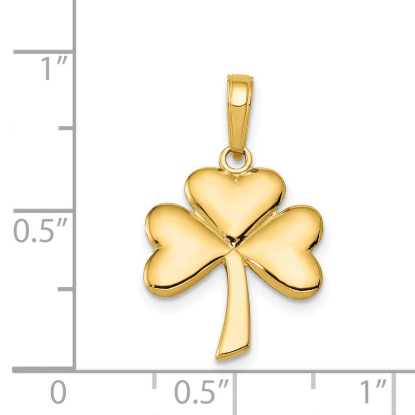14K Yellow Gold Polished Solid Shamrock Pendant