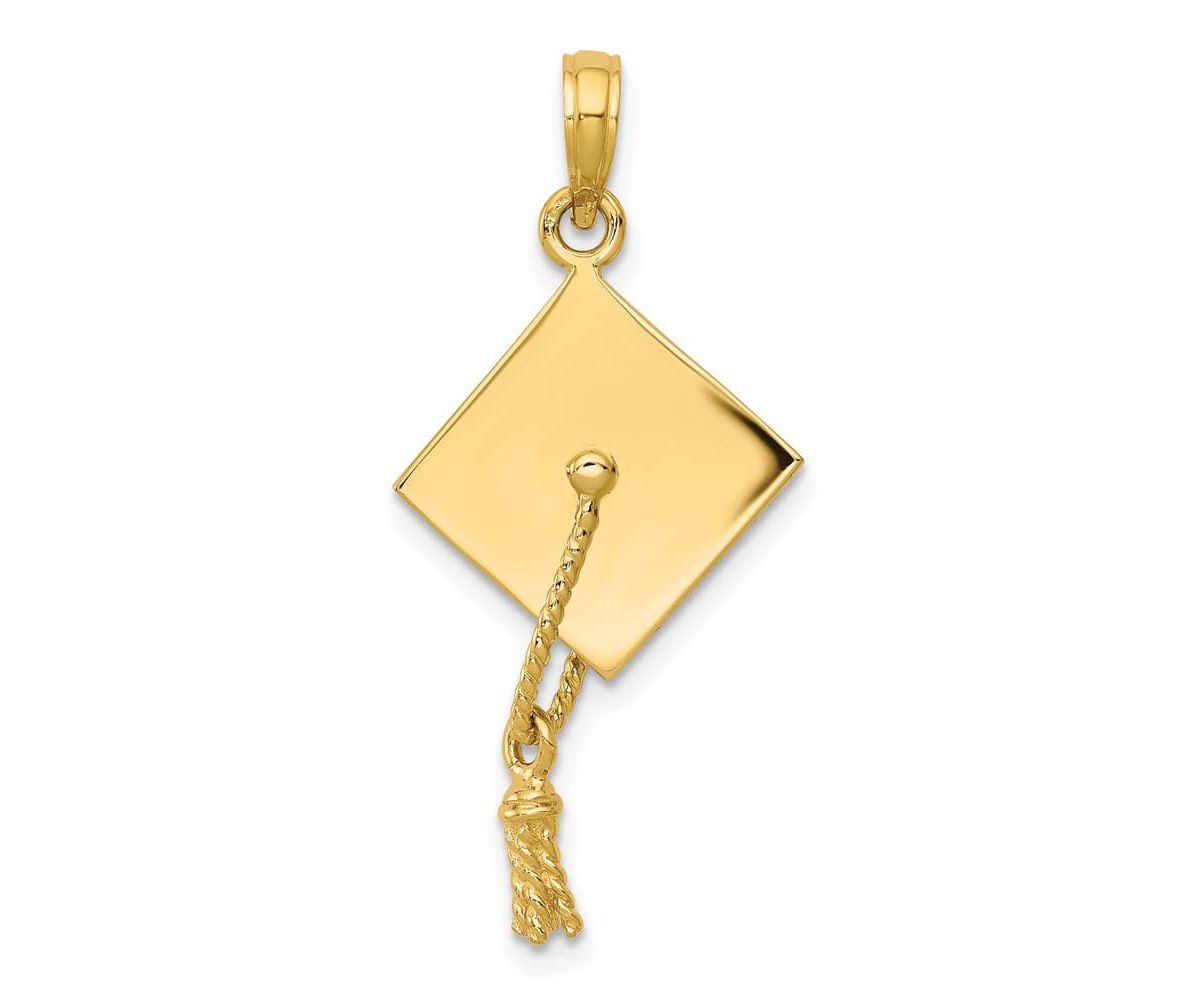 14K Yellow Gold Solid Polished 3D Graduation Cap Pendant