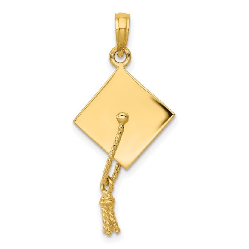 14K Yellow Gold Solid Polished 3D Graduation Cap Pendant