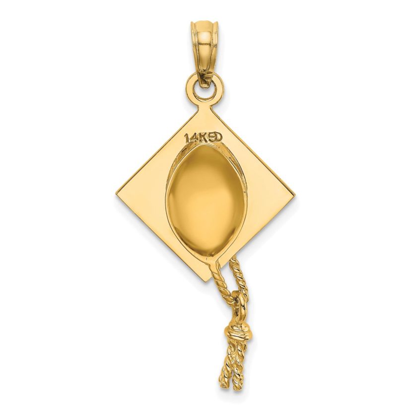 14K Yellow Gold Solid Polished 3D Graduation Cap Pendant