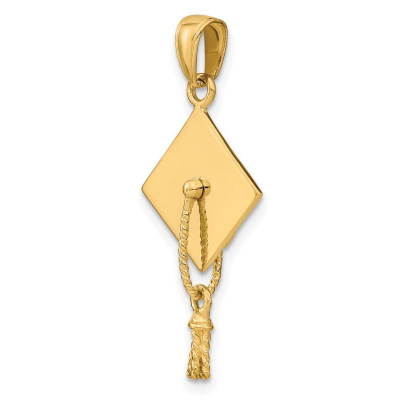 14K Yellow Gold Solid Polished 3D Graduation Cap Pendant