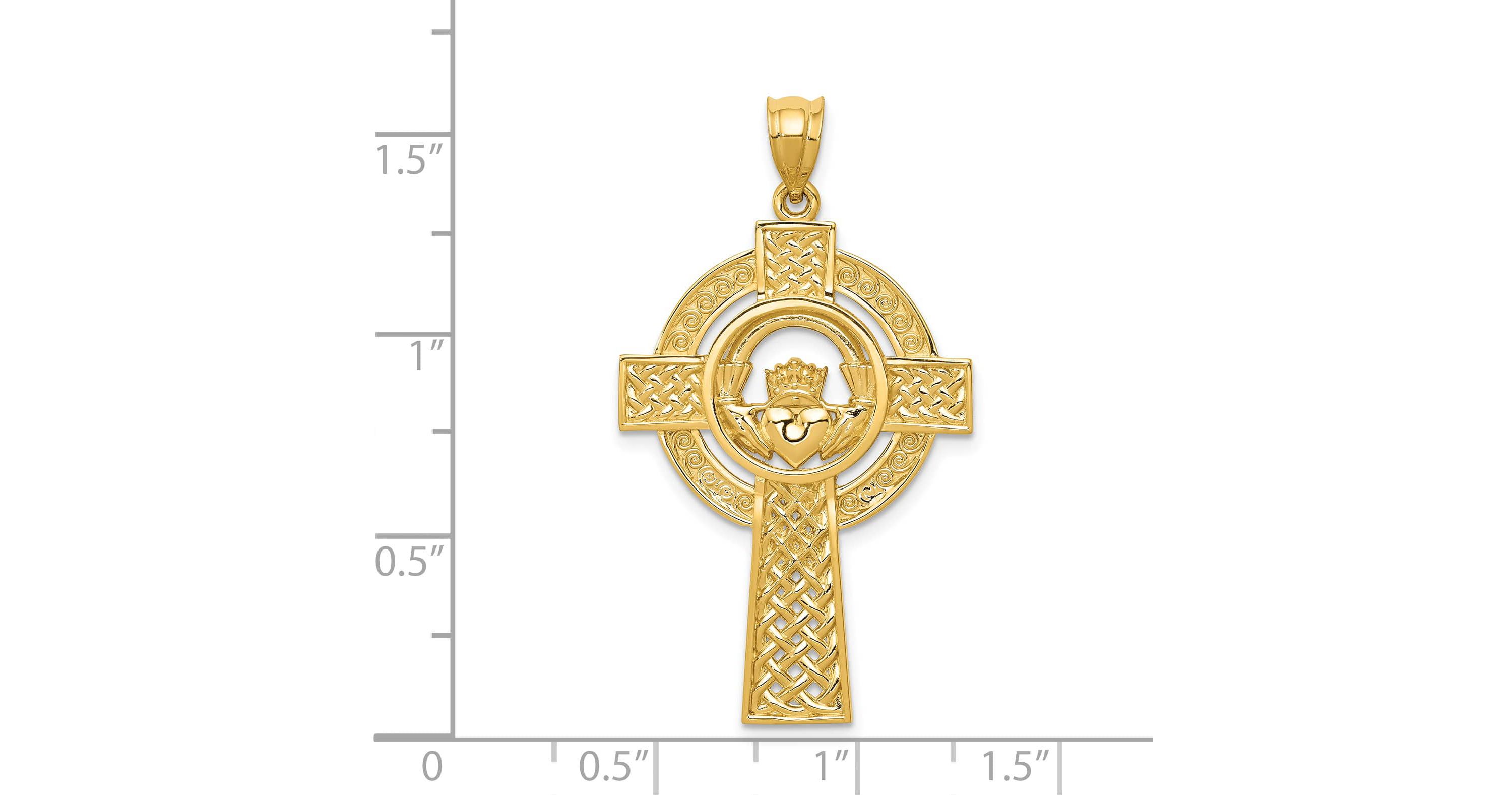 14K Yellow Gold Celtic Claddagh Cross Pendant