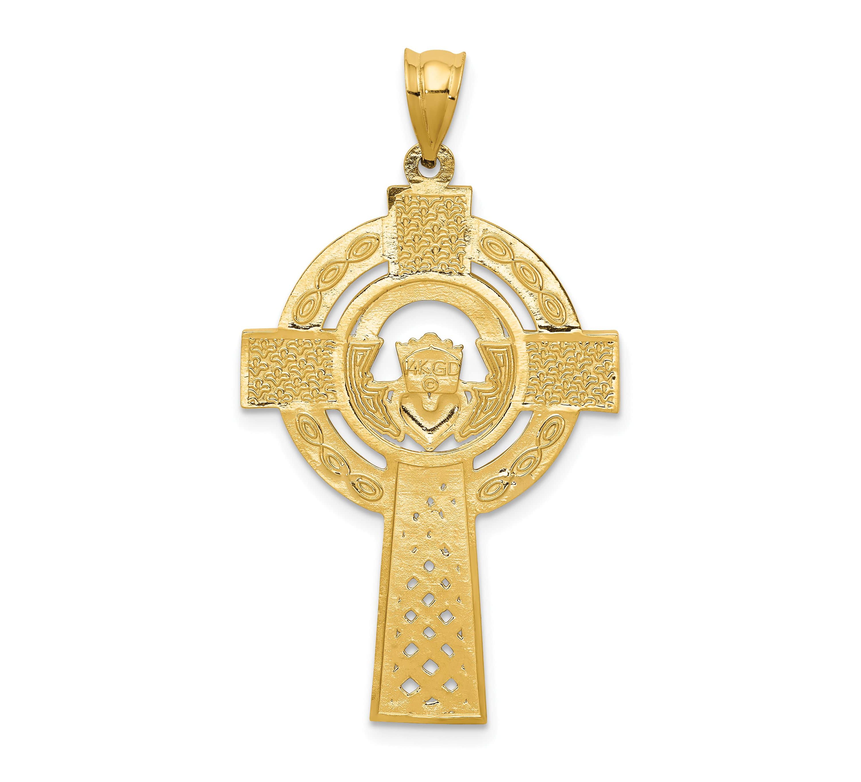 14K Yellow Gold Celtic Claddagh Cross Pendant