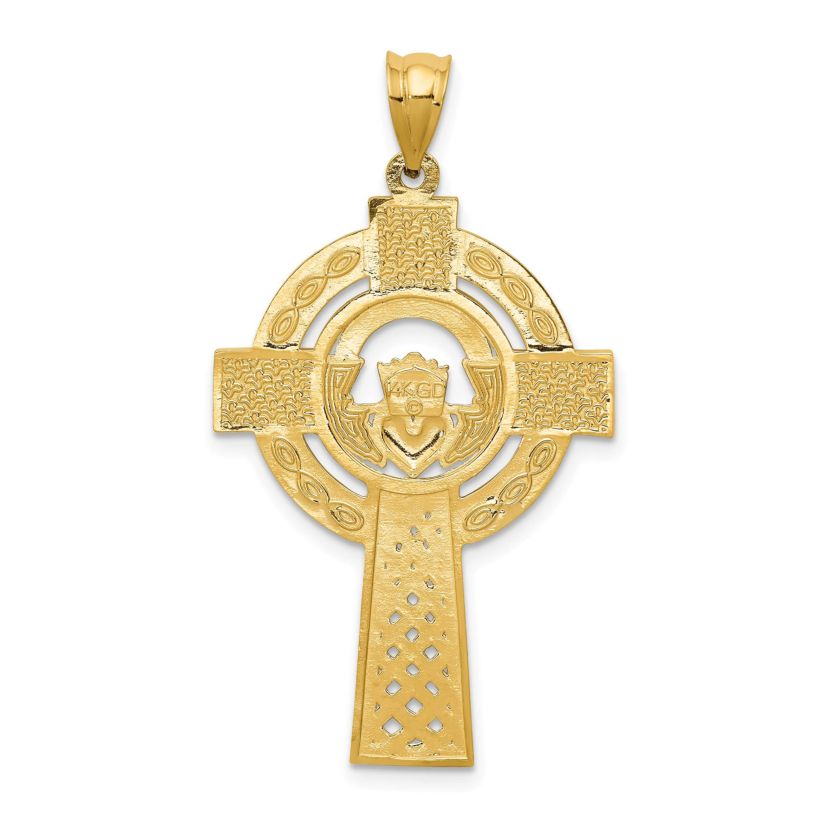 14K Yellow Gold Celtic Claddagh Cross Pendant