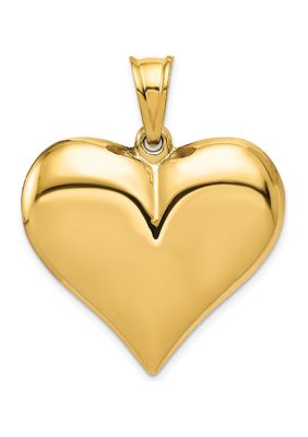 14K Yellow Gold Polished 3-D Puffed Heart Pendant
