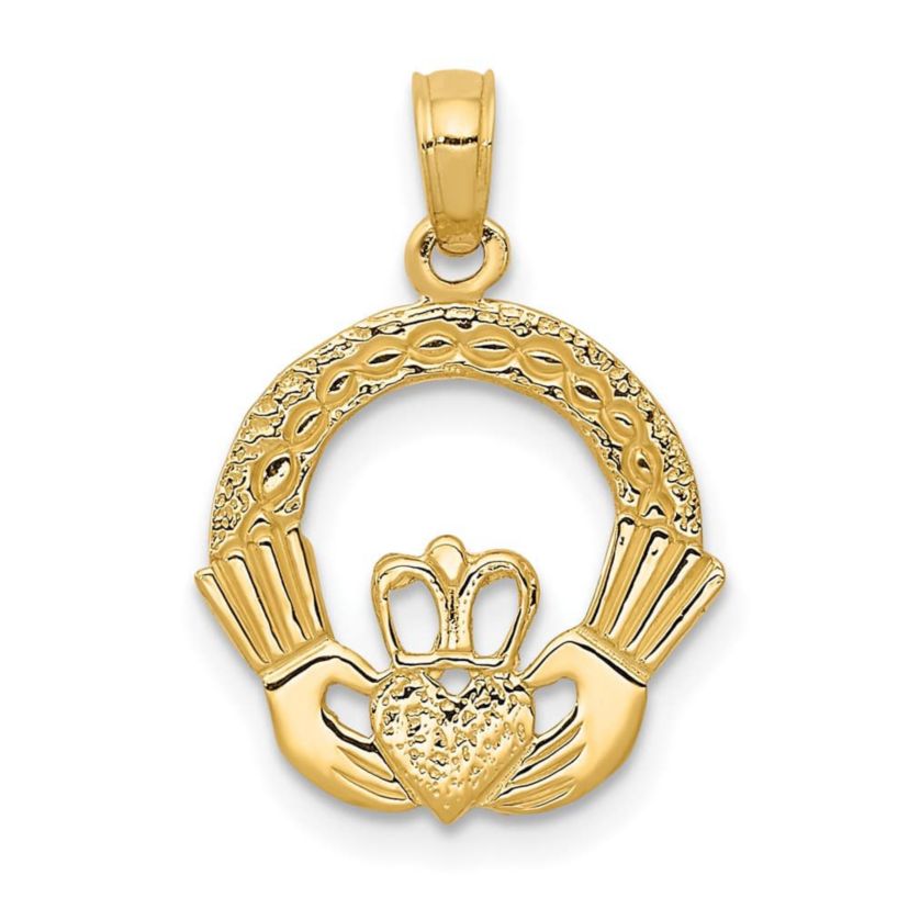 14K Yellow Gold Claddagh Charm