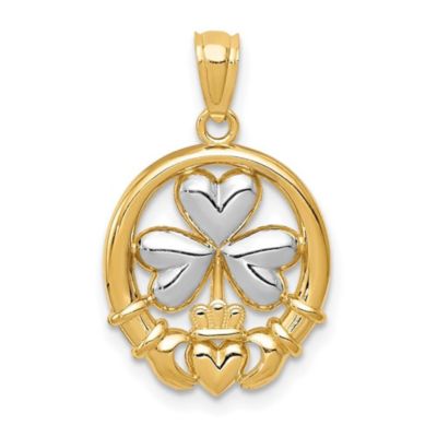 Belk & Co 14K Yellow Gold Rhodium-plated Shamrock and Claddagh Pendant