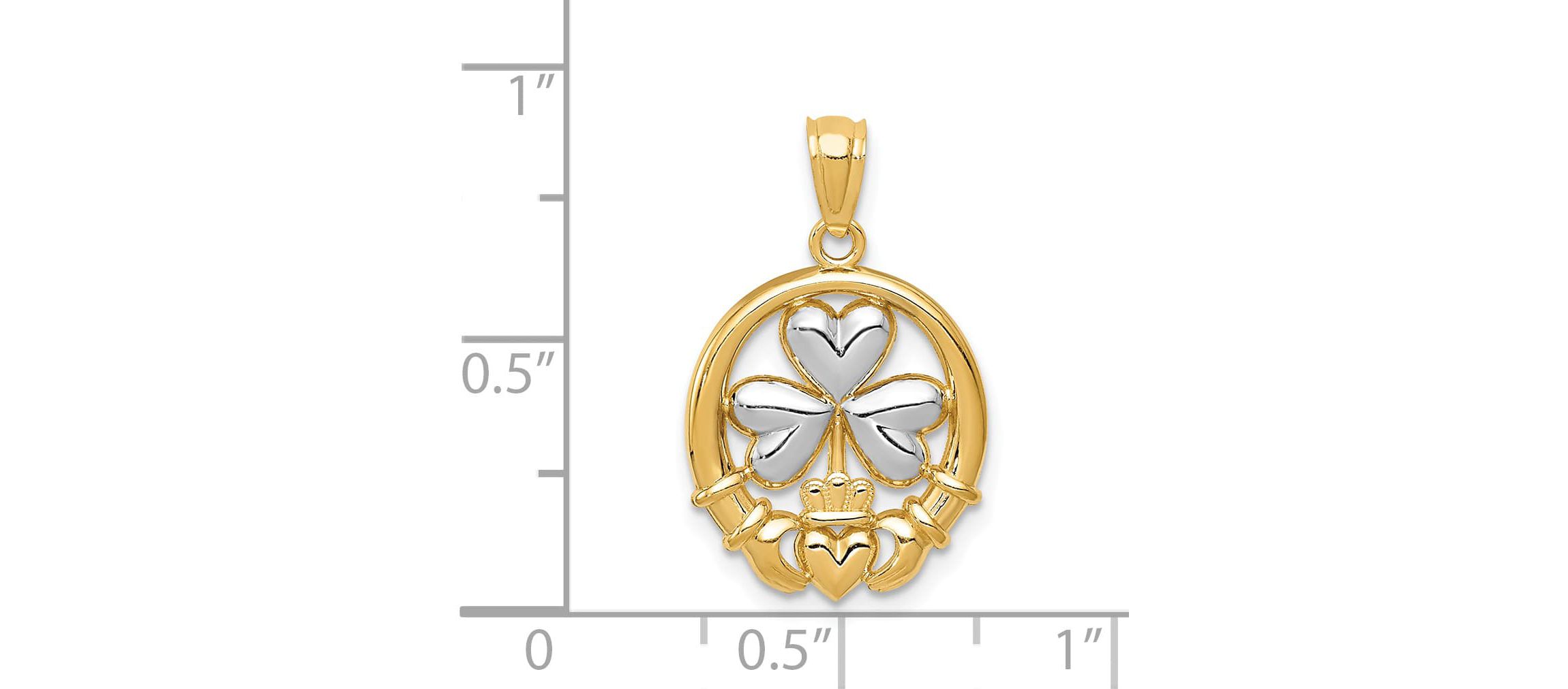 14K Yellow Gold Rhodium-plated Shamrock and Claddagh Pendant