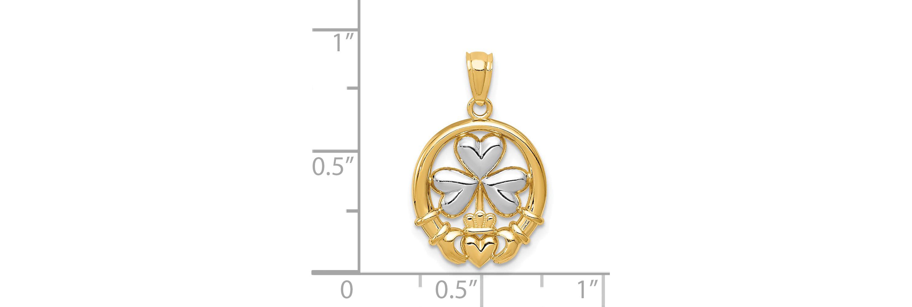 14K Yellow Gold Rhodium-plated Shamrock and Claddagh Pendant