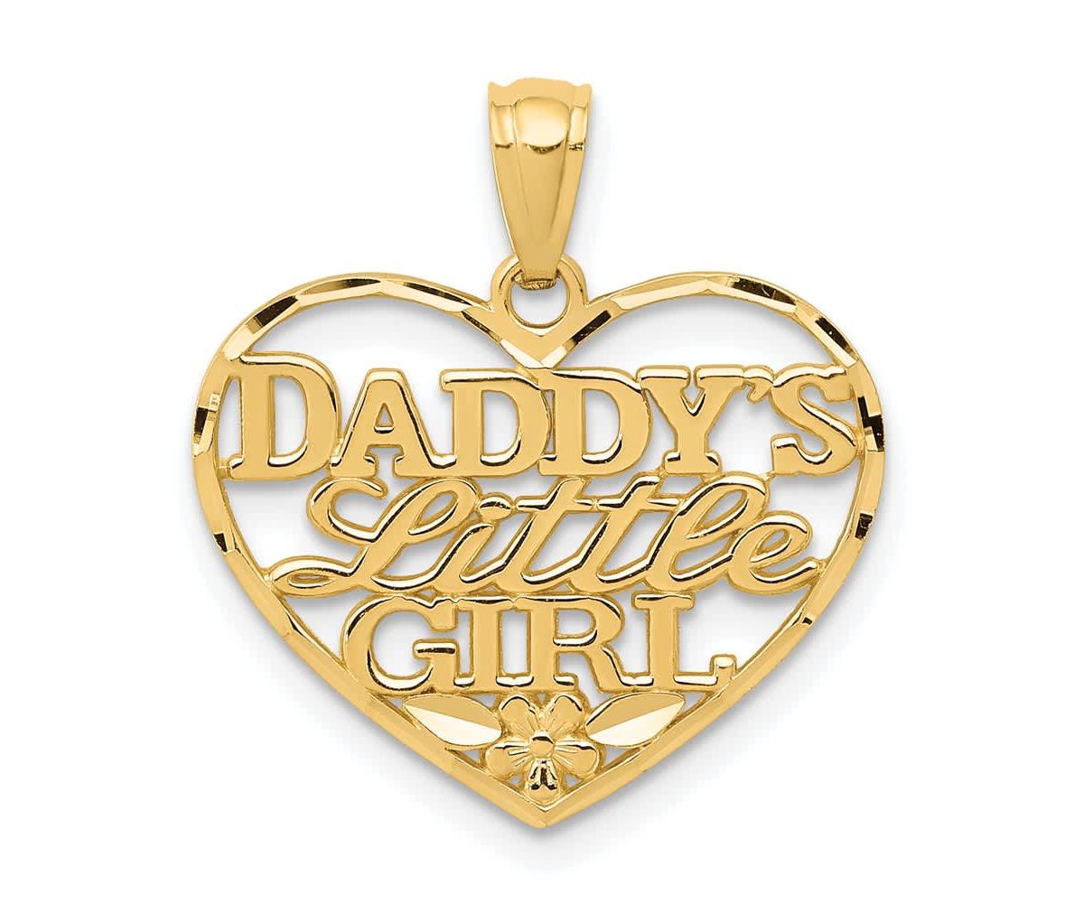 14K Yellow Gold Diamond-cut DADDYS LITTLE GIRL Heart Pendant