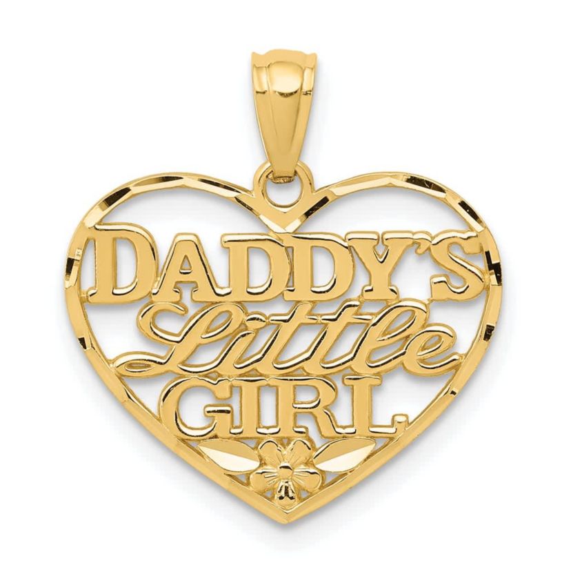 14K Yellow Gold Diamond-cut DADDYS LITTLE GIRL Heart Pendant