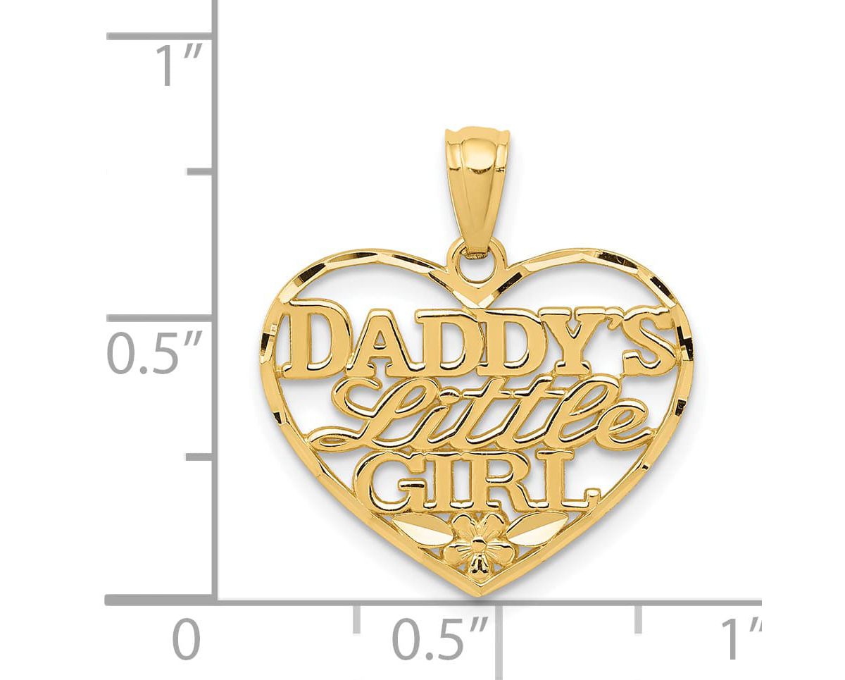 14K Yellow Gold Diamond-cut DADDYS LITTLE GIRL Heart Pendant