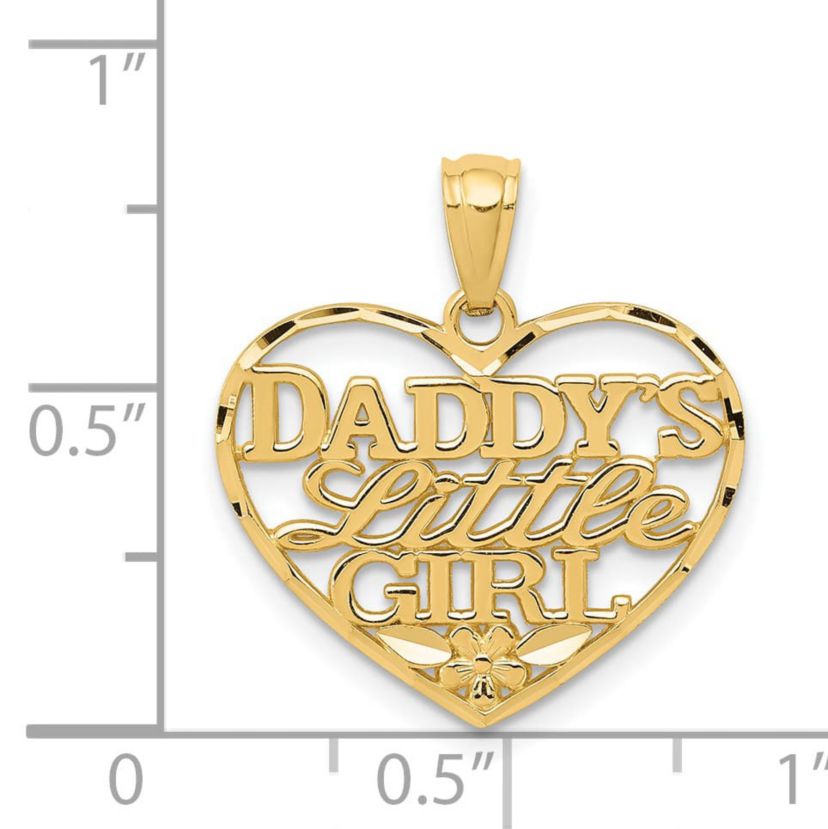 14K Yellow Gold Diamond-cut DADDYS LITTLE GIRL Heart Pendant