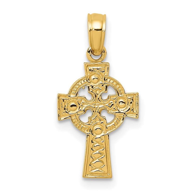 14K Yellow Gold Celtic Cross with Eternity Circle Pendant