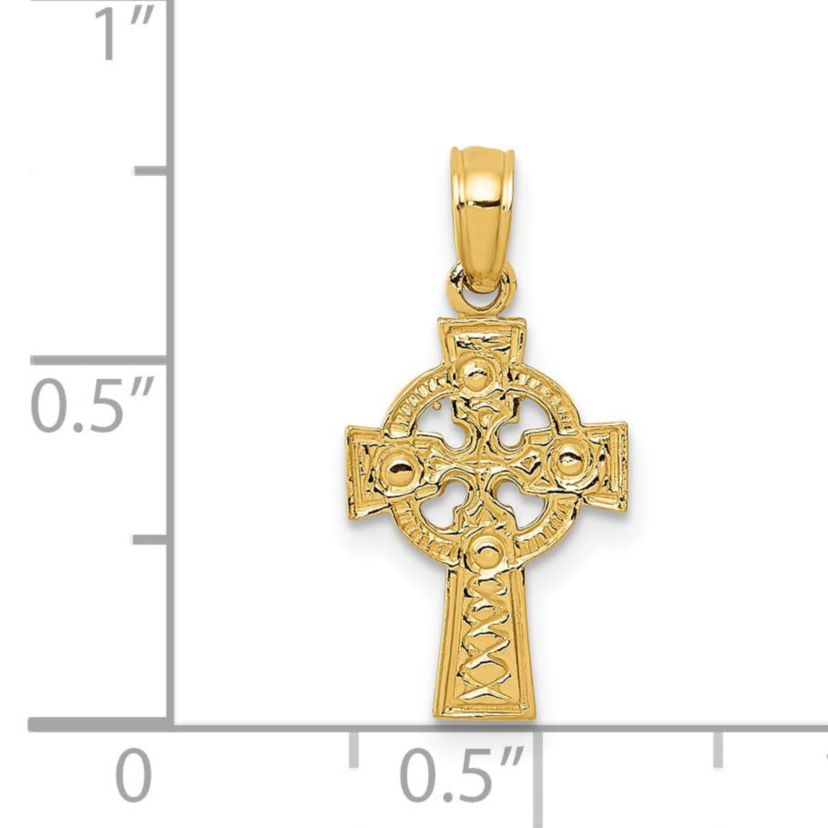 14K Yellow Gold Celtic Cross with Eternity Circle Pendant