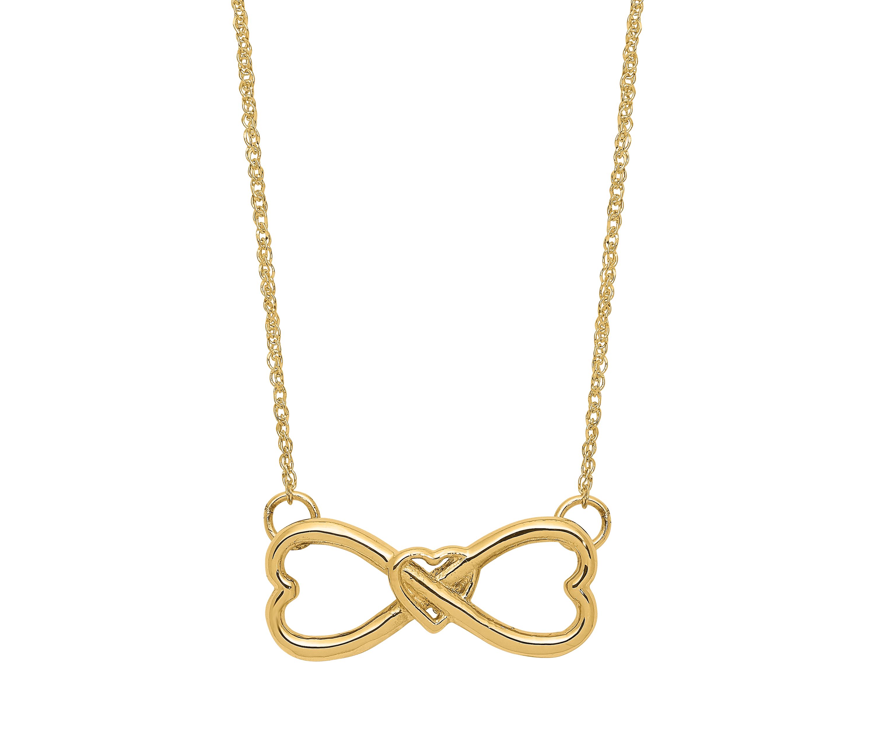 14K Yellow Gold Polished Infinity with Heart 18 Inch Necklace